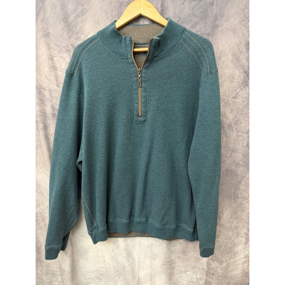 Tommy Bahama Mens Reversible Quarter Zip Pullover Sweater Marlin Logo L
